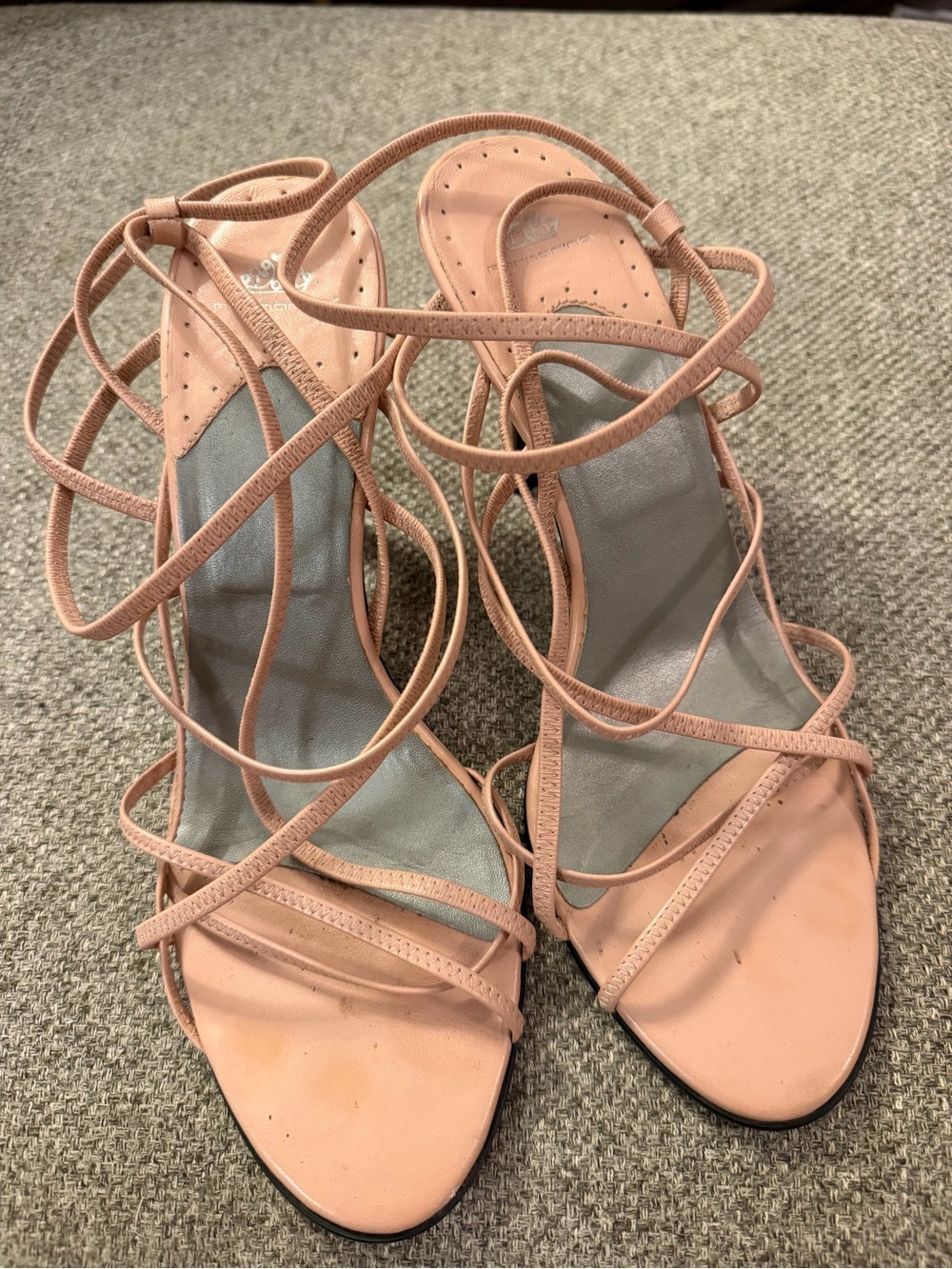 Strappy Lace-Up Heels in Blush Pink
